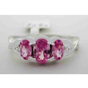 Lab Created Pink & White Sapphires Ring .925 Silver